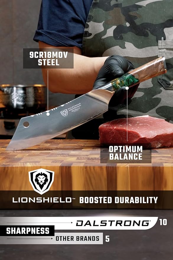 Dalstrong Chef & Cleaver Hybrid Knife - The 'Crixus' - 8 inch - Valhalla Series - 9CR18MOV HC Steel - Celestial Resin & Wood Handle - Razor Sharp Chef's Knife - w/Leather Sheath