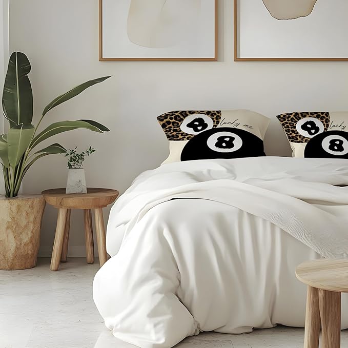 Leopard Star Lucky 8 Ball Throw Pillow Covers 18x18, Cheetah Print Room Decor, Trendy Funky Y2K Leopard Print Decorative Pillow Covers for Girls Room Dorm Apartment Home