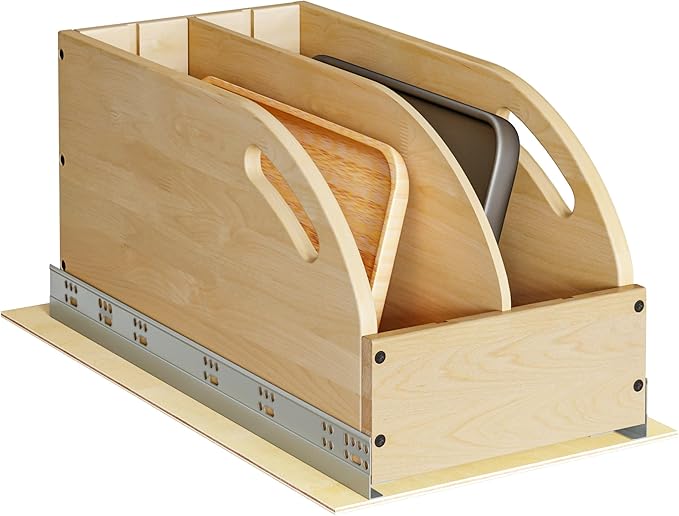 WelFurGeer Birchwood Pot and Pan Organizer with Soft-Close Drawer, Pull Out Cabinet Organizer, Heavy-Duty Slide-Out Storage for Baking Sheets, Cutting Boards, and Kitchen Utensils