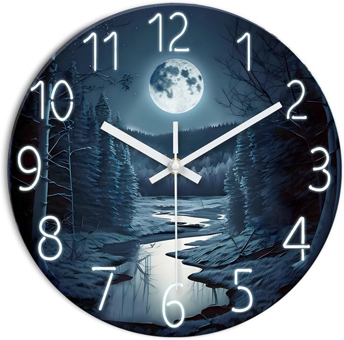 XFM Moon Forest Wall Clock 20 Inch Silent Non-Ticking Wall Clocks Battery Operated Modern Large Decorative Round Clock for Kitchen Bedroom Living Room Office