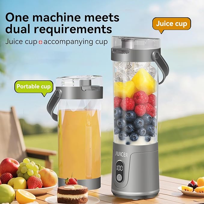 Portable Personal Electric USB Juicer,600ML Mini Blender Portable Blender For Shakes and Smoothies juice,12 Blades Great for Mixing,Compact、Convenient and Versatile (grey)