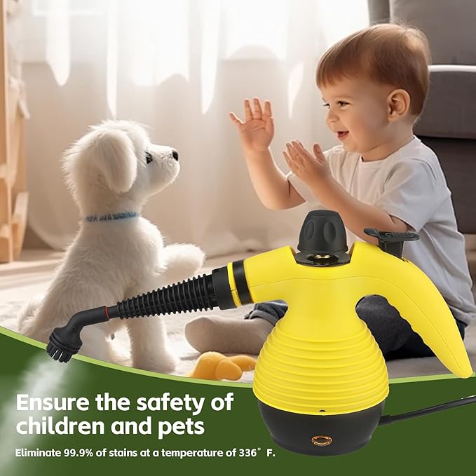 Steam Mop with Detachable Handheld Steam Cleaner,350ml 1050W Floor Steamer Cleaner for Home with 16 Accessory Kit, Multi-Purpose Steamer for Cleaning Floor, Tile, Windows, Couch, Grout,Dirt(yellow)