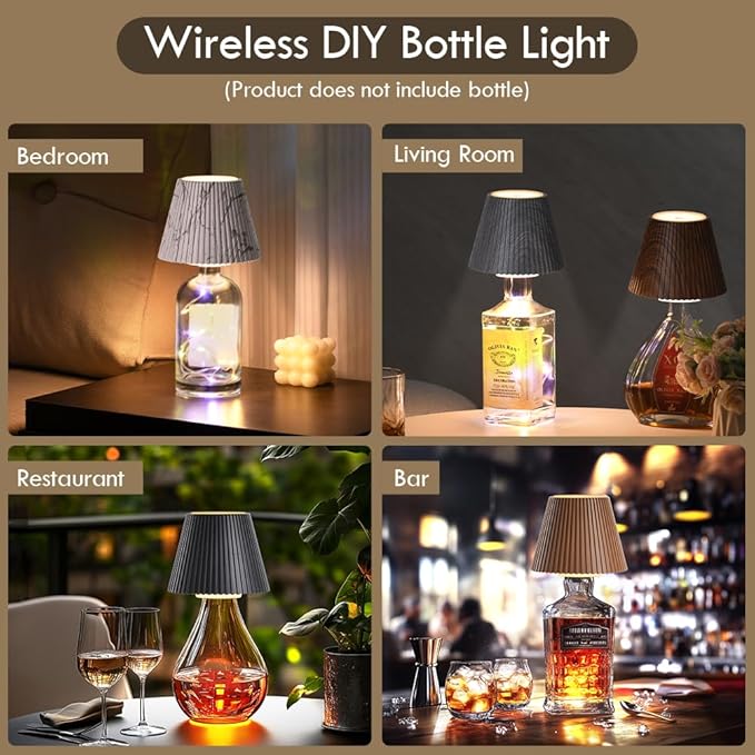 WILIT Wireless Lamp Shades for Table Lamps, 3-Level Brightness Wine Bottles Lamp, Cute Desk Lamps for Bar Decor with RGB Lights for Room, Rechargeable Light, Modern Decorative Lamp, Gifts for Women