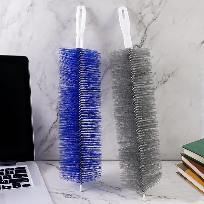 4 Pcs Cobweb Duster, Bendable Fan Cleaner Brushes Set Reusable, Plastic Microfiber Duster for Air Conditioning Shutters,Ceiling Fan, Blades, Curtains,Air Vents(Blue,Gray)