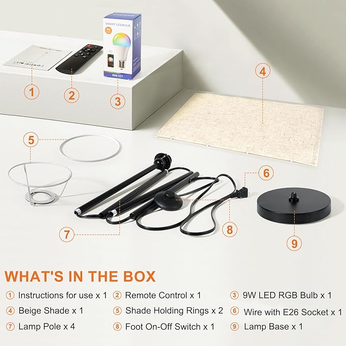 FRIDEKO HOME 2 Pack Floor Lamps for Living Room, Dimmable Colors Temperature & Brightness, Modern Floor Lamp with Remote, Tall Standing Lamps for Living Room Bedroom Office, Beige Shade 9W Smart Bulb