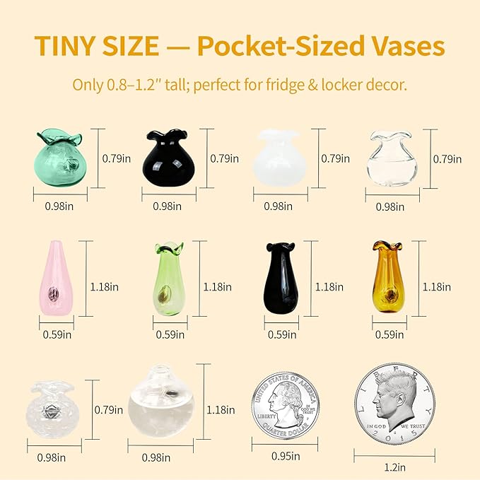 Magnetic Bud Vase Set – Mini Ceramic & Glass Vases with Strong Magnet for Fridge & Whiteboard – Decorative Small Flower Vases for Kitchen, Home or Office Décor for Women (Glass)