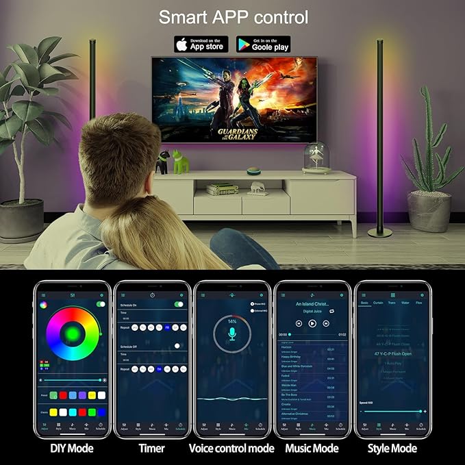 Led Floor Lamp,RGB LED Corner Lamp with App and Remote Control, Smart Modern Floor Lamp with 16 Million DIY Colors, DIY Modes and Music Sync, Standing Lamp for Living Room, Bedroom