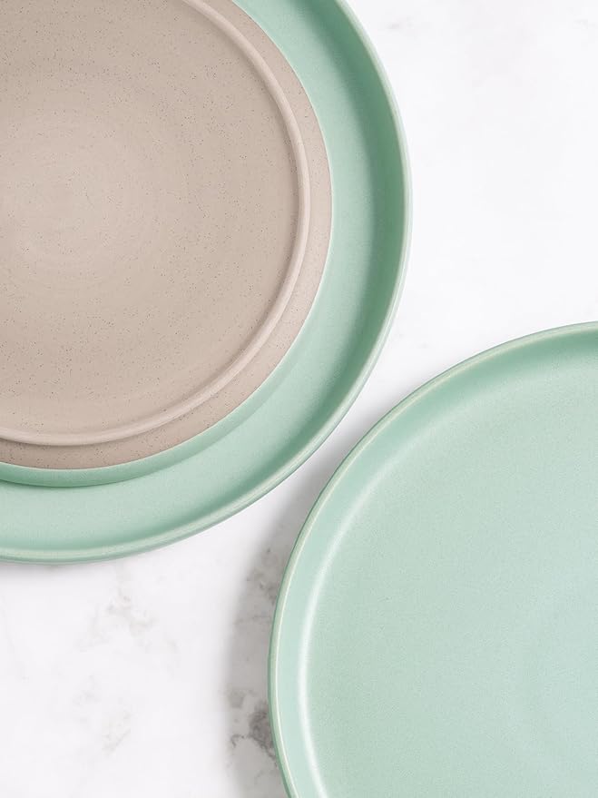 famiware Milkyway Dinner Plates, 10.24 inch Plates for 6, Stoneware Dessert Plates Dish Set for Kitchen, Reactive Glaze Plate Set, Microwave and Dishwasher Safe, Light Green