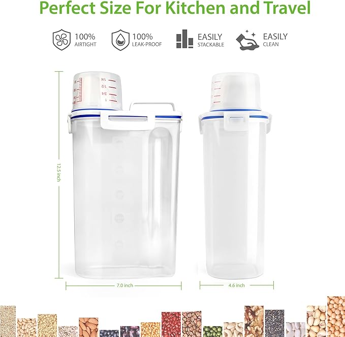 Rice Storage Container, 3 to 5Lbs Dry Food Airtight Container, Pet Dog Cat Food Canister, BPA Free Clear Plastic Kitchen and Pantry Organization Bin for Oatmeal, Grain, Cereal, Pasta, Flour
