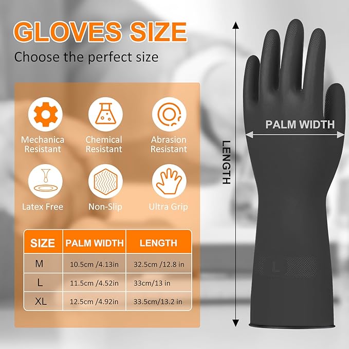 Beieverluck 10 Pairs Chemical Resistant Gloves Large Rubber Cleaning Gloves Heavy Duty Dishwashing Gloves Protective Safety Work Gloves, Large