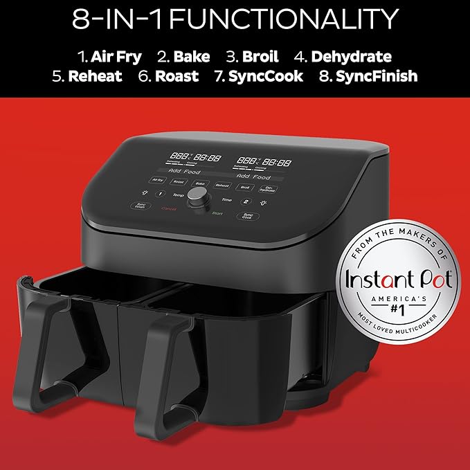 Instant Pot Vortex Plus XL 8QT ClearCook Air Fryer, Clear Windows, Custom Programming, 8-in-1 Functions that Crisps, Broils, Roasts, Dehydrates, Bakes, Reheats, from the Makers of Instant Pot, Black