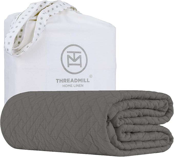 Threadmill Luxury Cotton Blankets for Queen Size Bed | All-Season 100% Cotton Queen Size Blanket | Criss Cross Jacquard Cozy Lightweight, Soft Breathable Coverlet fits Full Size Bed, 90x92 | Dark Grey