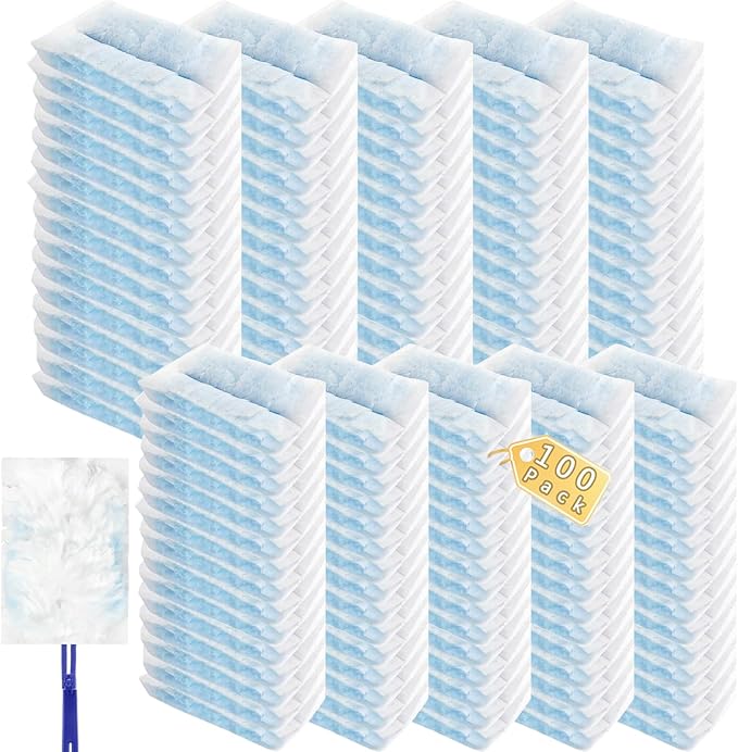 Duster Refills Compatible with Swiffer Duster, Heavy Duty Multi Surface Duster Replacement with 2 Extra Handle for Cleaning Furniture, Blinds, Ceiling Fans and Car (BLue-100Pack)