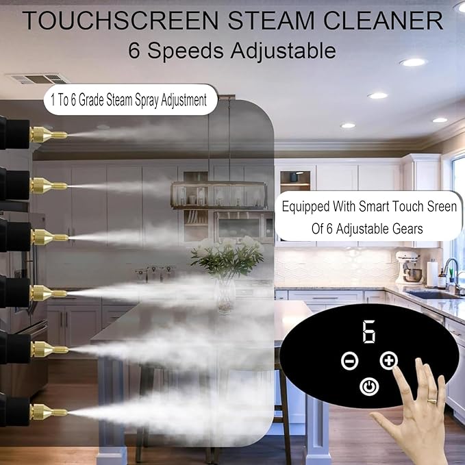 Touchscreen Steam Cleaner 1100ML 2500W High Temperature Pressure Handheld Steam Cleaning Machine with Brush Heads and Gloves 7 in 1 for Car Floor Kitchen Bathroom Window Furniture (White)