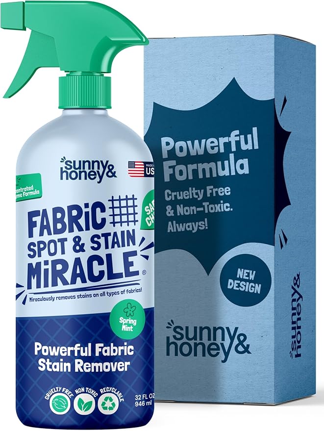 Sunny & Honey Upholstery Cleaner for Furniture - Carpet Stain Remover Spray - 32 Oz, Mint Scent - Pet & Baby Safe Fabric Cleaner