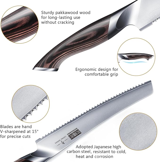 HOSHANHO Bread Knife 10 inch, Japanese High Carbon Stainless Steel Serrated Bread Knives, Professional Bread Cutting Knife for Homemade Bread