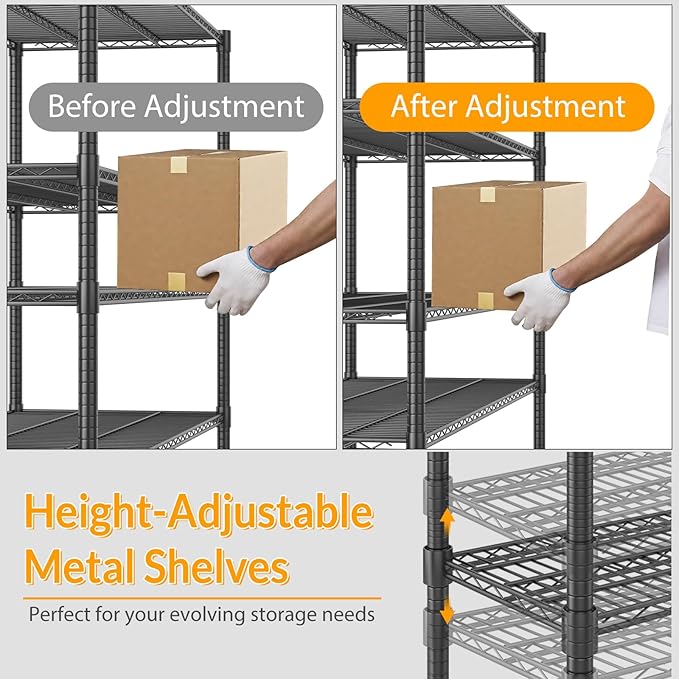 Himimi Storage Shelves with Wheels, 5-Tier Heavy Duty Steel Wire Rack Storage Shelving, Adjustable Metal Storage Shelves for Garage Kitchen Pantry Bathroom Laundry 18" D*60" W*82" H, Black