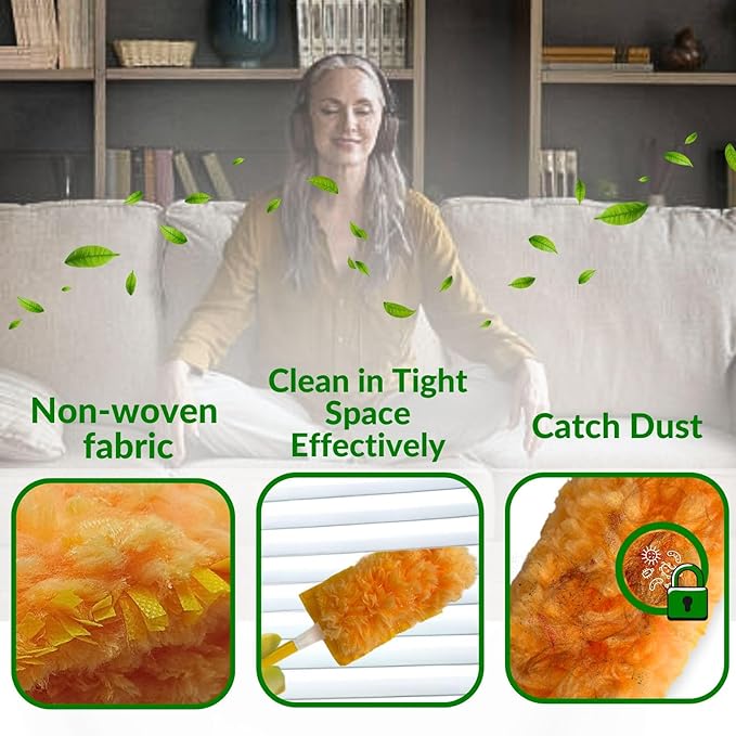 Duster Refills,Static Dust Removal Brush Disposable Dusting Head Compatible with Swiffer Duster Refills for Electronics, Furniture, Blinds, Ceiling Fans (Yellow(30 Refills+1 Handle), 30 PCS)