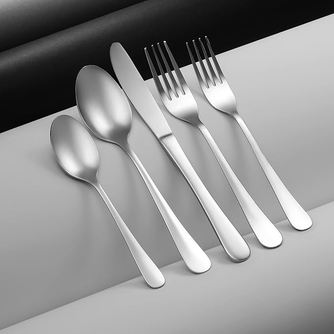 Godinger Silverware Set, Flatware Set, Matte Finish Stainless Steel Cutlery Silverware Flatware Sets, 20 Piece Set, Service for 4