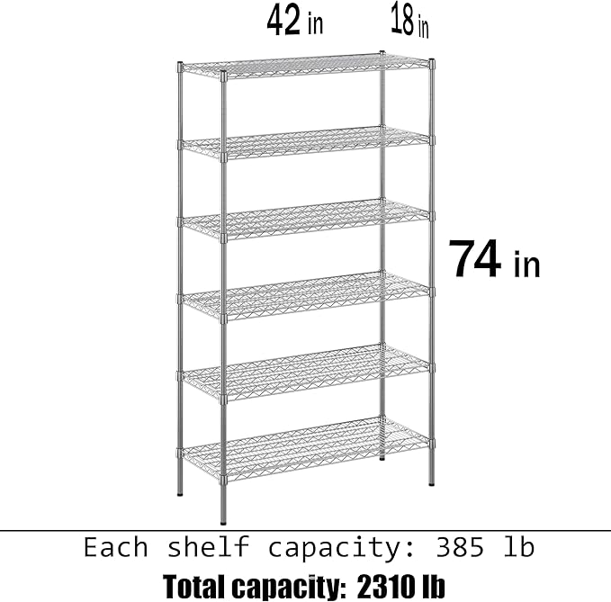 18" Deep x 42" Wide x 74" Height Wire Shelving Kit | 6-Tier | NSF Commercial Storage Rack Unit