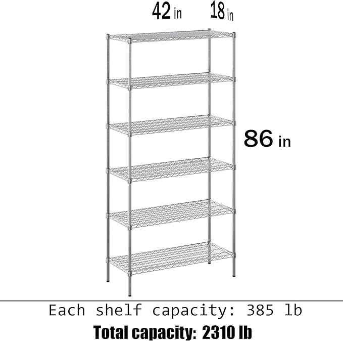 18" Deep x 42" Wide x 86" Height Wire Shelving Kit | 6-Tier | NSF Commercial Storage Rack Unit