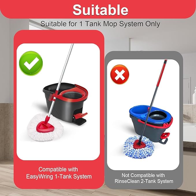 4 Spin Mop Head Replace Compatible with Cedar EasyWring 1 Tank, Upgrade Scrub Brush and Mop Base, 30"-58" Handle, Microfiber Replacement Head Refills, Easy to Install