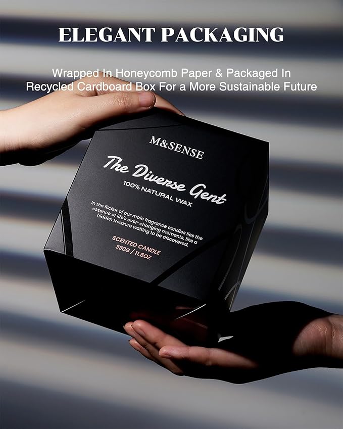 M&SENSE Cedar Ginger Men Scented Candles, 11.6oz 2 Wick All Natural Soy Wax Clean Non Toxic Gift for Men, Masculine Black Highly Scented Candle Home Fragrance Holiday Gift for Him