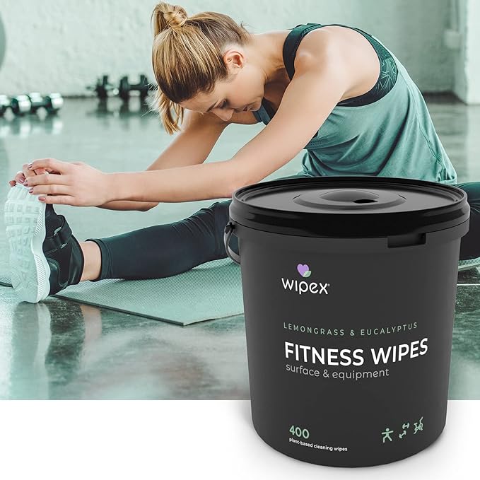 Wipex Yoga Mat Cleaner Gym Wipes - Plant-Based Lemongrass, Eucalyptus & Vinegar Wipes for Fitness Equipment & All Purpose Gym Cleaning - Safe for Peloton Bikes & Treadmills - 400 Count