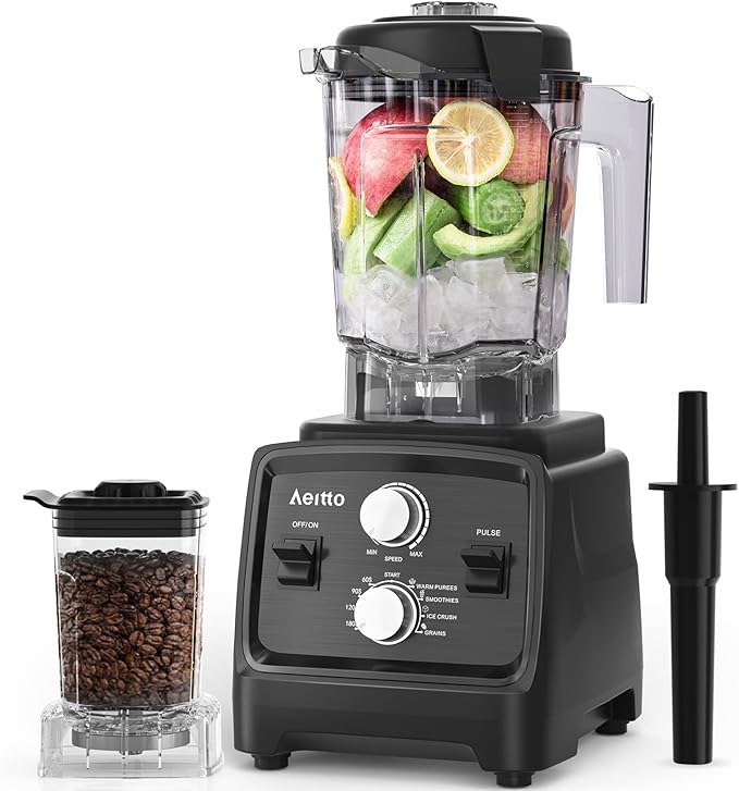 Aeitto Blenders for Kitchen with 1800W Motor, 68Oz. Large Capacity, 2-in-1 Blender & Grinder Combo, BPA-Free Countertop Professional Blender for Smoothies, Ice Crush, Frozen Drinks, Black
