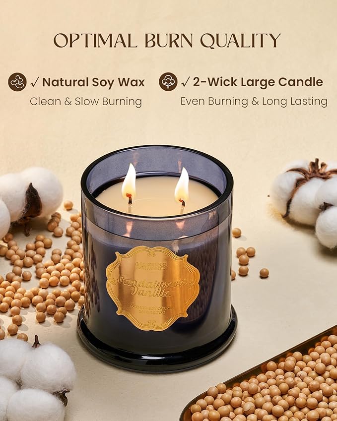 M&SENSE Sandalwood Vanilla Scented Candle for Home, Natural Organic Soy Wax, Jar Candle 12.7oz 75H Long Lasting Slow Burning, Highly Scented Relaxing Aromatherapy Candles Stress Relief, Father Gift