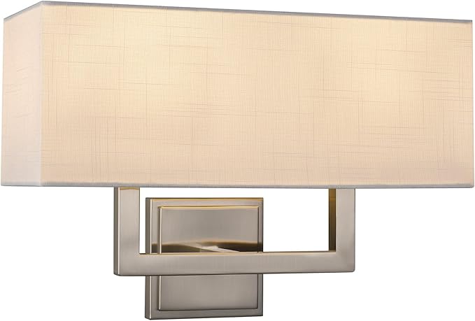 Kira Home Haven 16" 2-Light Modern Wall Sconce/Wall Light + Rectangular White Fabric Shade, Brushed Nickel Finish