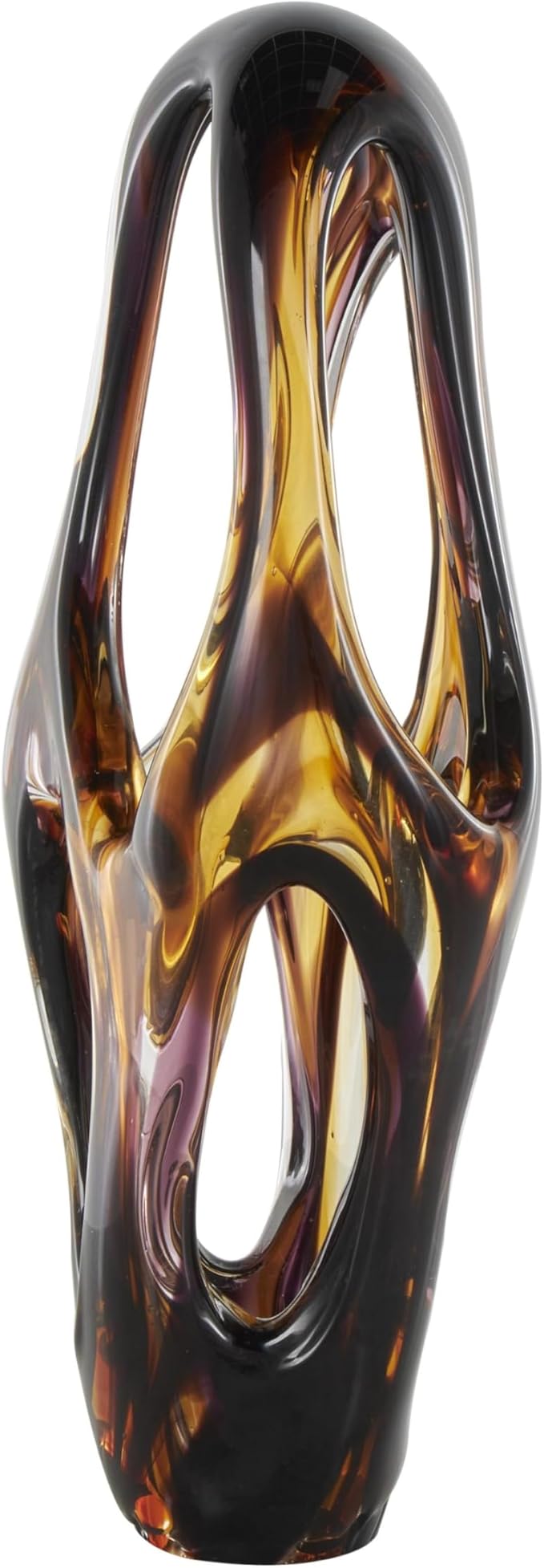Deco 79 Glass Abstract Decorative Sculpture Cutout Home Decor Statue with Pink and Amber Accents, Accent Figurine 9" x 6" x 20", Yellow