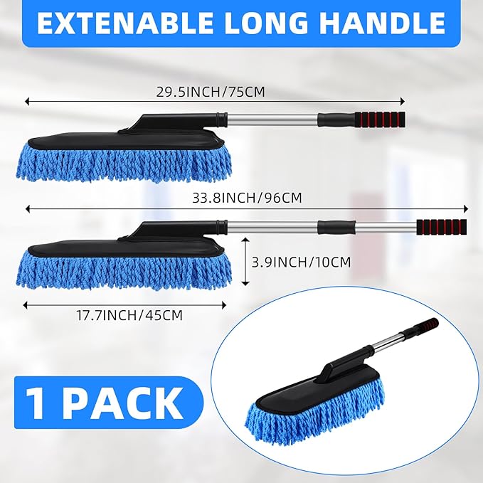 Tanlade 1 Pack Microfiber Car Duster Exterior Scratch Free with Extendable Handle Soft Car Duster Kit for Cleaning Dust Brush Set for Exterior Interior Cleaning Tools (Blue)