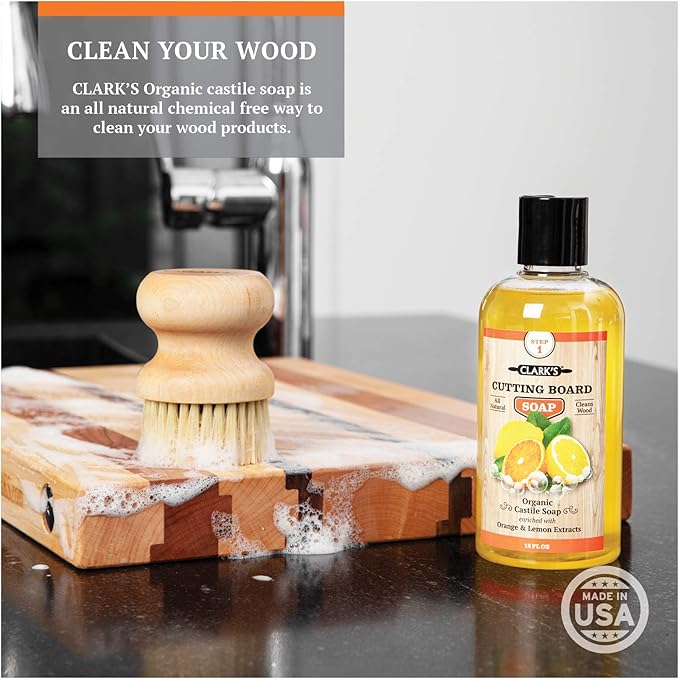 CLARK'S Cutting Board Oil And Wax Kit - Restore The Beauty Of Your Wood - 3-Step Care Solution - Clean Your Wood In All Natural Chemical Free Way - Prevents Cracking Or Warping - Food Safe