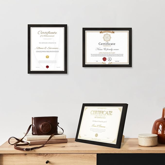8.5x11 Diploma Frame with Tempered Glass, Multi Certificate 8.5 by 11 Photo Frame Bulk for Wall or Tabletop Display(Black, 1 Pack)