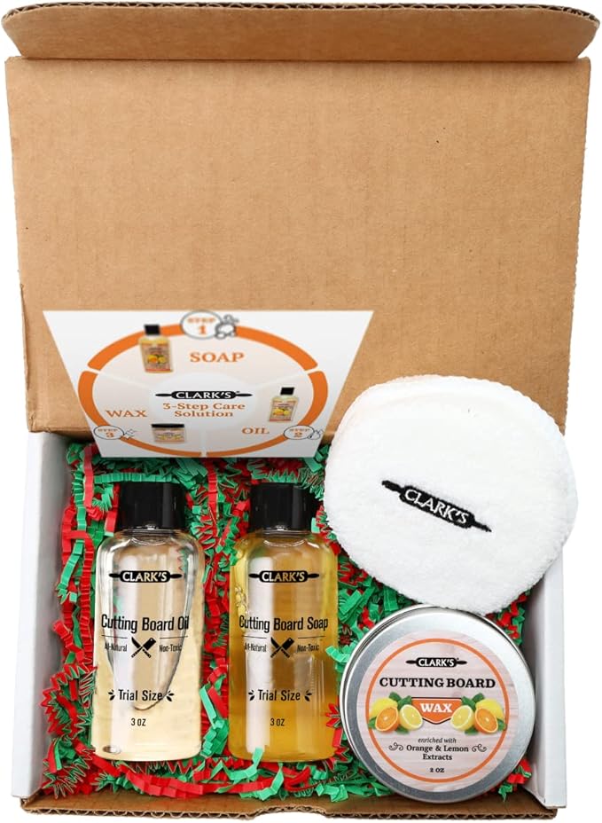 CLARK'S Cutting Board Care Kit, Includes Wood Cutting Board Oil, Soap, Wax, and Buffing Pad, Food Grade Mineral Oil, Housewarming Gift Set for Newly Married, Women, Girlfriend