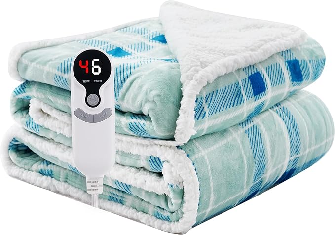 Electric Heated Blanket Full Size 72"x84" - Microplush & Sherpa Fabric Dual-Sided, 6 Heat Settings & 1-10 Hours Auto Off , Cozy Warming Throw for Home, Office, or Bed, Machine Washable,Mint Green