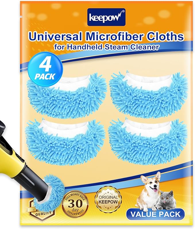 KEEPOW 4 Pack Reusable Steam Mop Pads Compatible with Bissell Steam Shot, PurSteam, Wagner Spraytech, Comforday Handheld Steam Cleaner, Universal Microfiber Cloths Steam Mop Pads, Washable Mop Pads
