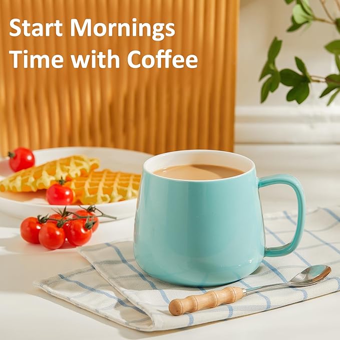 Teocera 16oz Ceramic Coffee Mugs Set of 4 – Stackable Latte Cups, Microwave, Dishwasher & Oven Safe – Ideal for Coffee, Cappuccino, Hot Chocolate, Housewarming Gifts, Turquoise