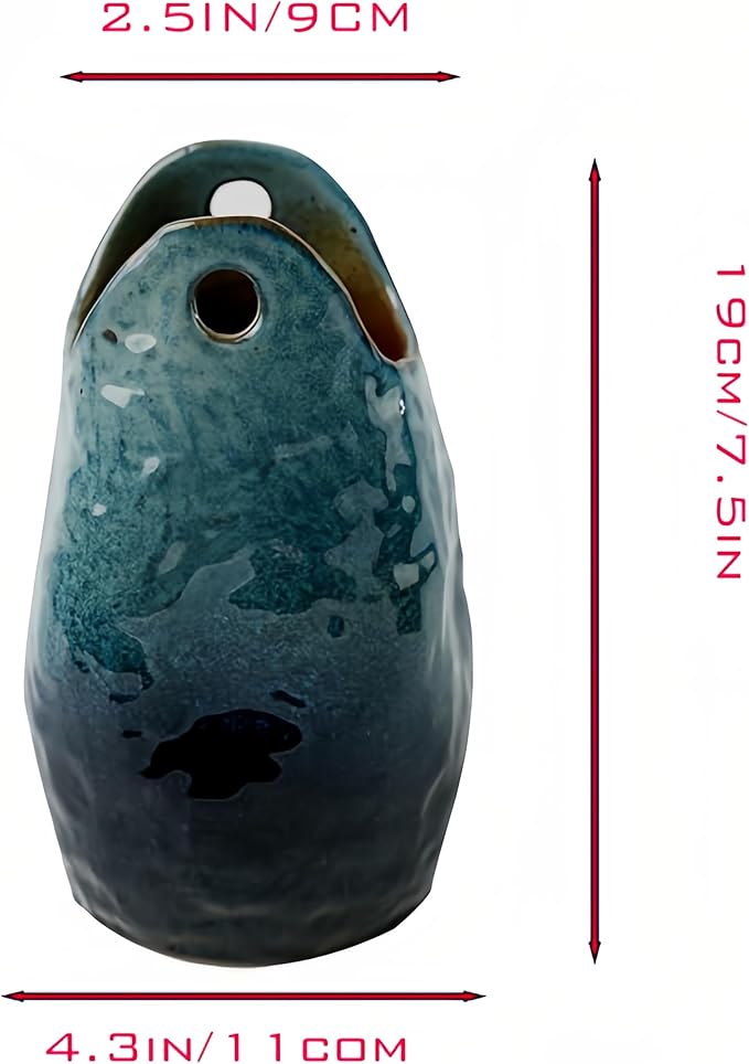 Rustic Pottery Ceramic Vase - Vintage Farmhouse Style Decor, White Grid Ceramic Vases for Home Decor, Modern Farmhouse Decor (Blue)