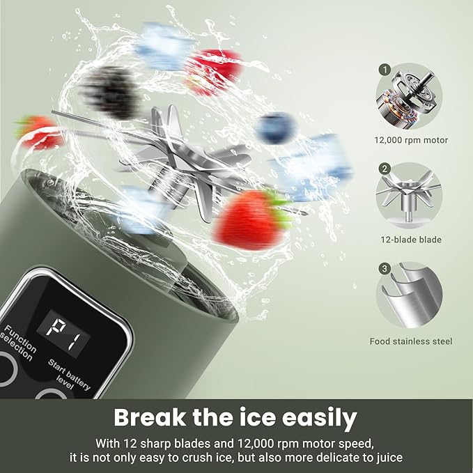 Portable Blender Personal Electric USB,500ML Portable juicer Shakes and Smoothies Blender,Small Blenders,Mixing,Compact、Convenient and Versatile (Green)