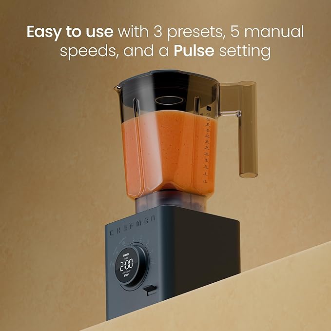 Chefman Obliterator 48 oz Countertop Blender for Smoothies, 1380W Motor to Crush Ice, Nuts, and Frozen Fruit with Stainless Steel Blade, Auto Blend Function, Includes 20 oz Travel Jar