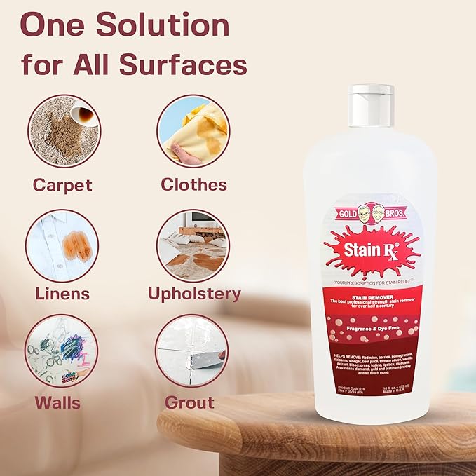 Stain Remover, Effectively Eliminates Stains from Wine, Berries & Blood on Colorfast Fabrics, Carpets, Upholstery & Jewelry, Fragrance & Dye-Free, Bleach-Free, Peroxides & Phosphates, 16 oz