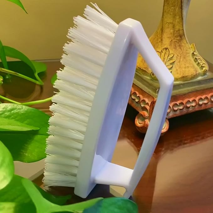 Scrub Brush Unbreakable Handle 6" White, Stiff Heavy-Duty Bristles Tough on Baked-on Grime Dishes Pots Grill Tub Shower Bathroom Tile Grout Floor Concrete Tires Carpet Unbreakable Handle