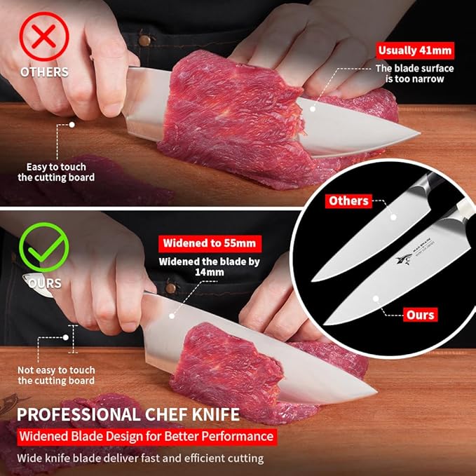MAD SHARK Chef Knife 8 inch Kitchen Knife High Carbon Stainless Steel Sharp Chef's Knives with Ergonomic Handle, Cooking Knife with Gift Box, Birthday Gifts for Mom/Dad(White)