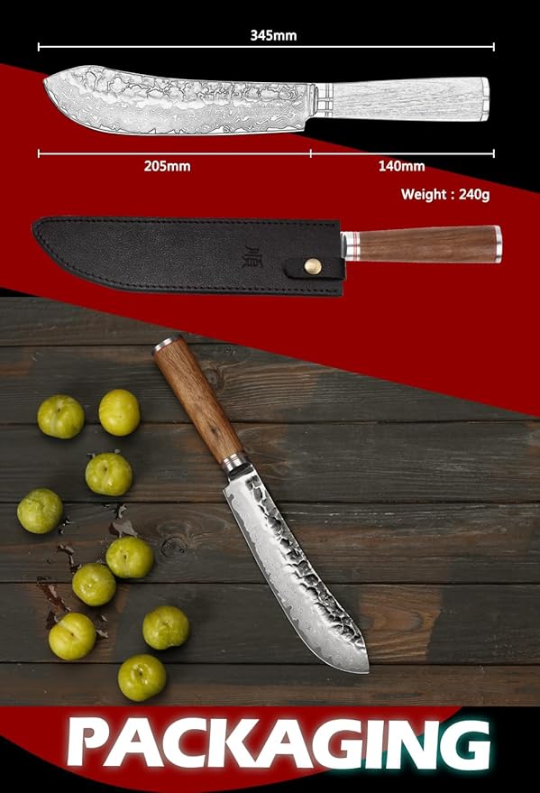 YOUSUNLONG Breaking Knives 8 inch Butcher Knife Japanese Hammered Damascus Steel Natural Walnut Wooden Handle