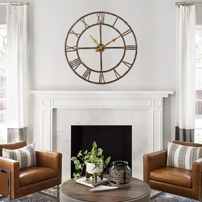 Large Wall Clock for Living Room Decor – 40 Inch Silent Non-Ticking Modern Farmhouse Wall Clock, Oversized Decorative Metal Roman Numeral Clock, Bronze