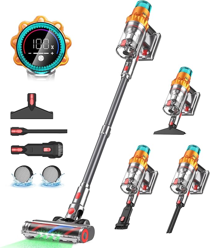 Cordless Vacuum Cleaners for Home,8-in-1/65Min/600W/48Kpa Powerful Suction,Self-Standing Cordless Stick Vacuum Cleaner,Lightweight Anti-Tangle Rechargeable Vacuum for Floor/Carpet/Pet Hair/Car