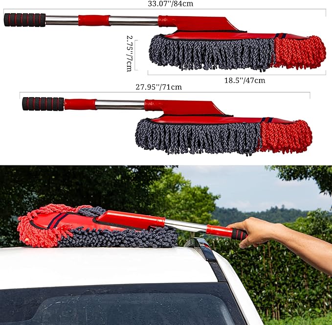 Soft Microfiber Car Duster Exterior Scratch Free Multipurpose Duster with Extendable Handle Duster for Car, Truck, SUV, RV and Motorcycle