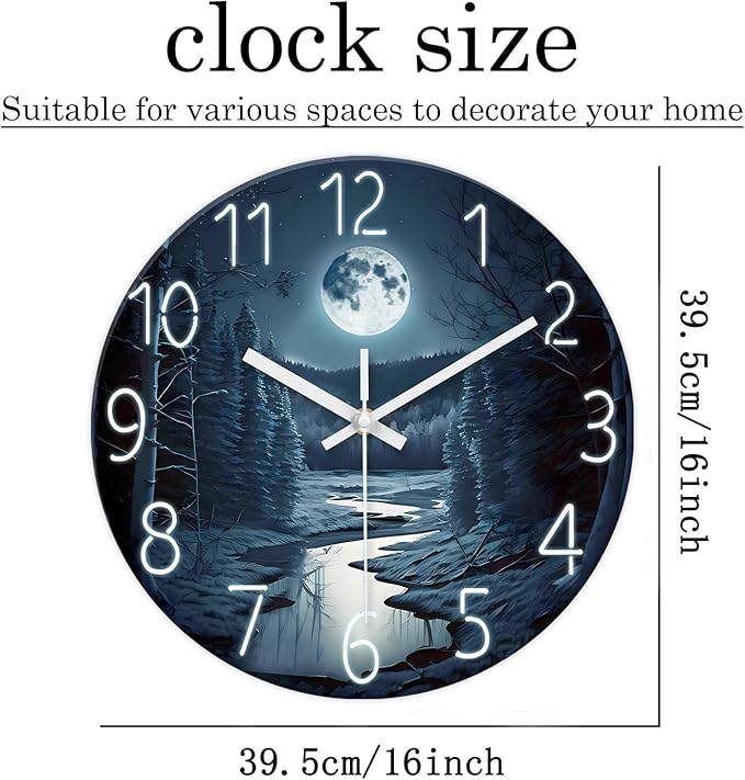 XFM Black Wall Clock 16 Inch Silent Wall Clocks Battery Operated Clocks Moon Night Forest Wall Clock Modern Halloween Decorative for Living Room Kitchen Bedroom